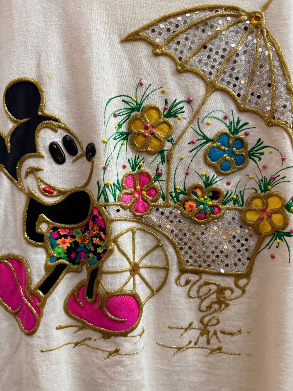 Disney Mickey Mouse Flower Cart Embellished Tee